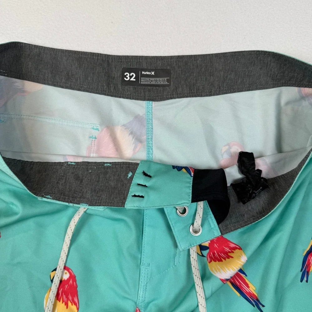 Hurley Phantom Board Shorts Mens 32 Teal Parrot Tropical Surf Swim Trunks